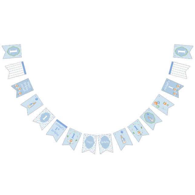 Cute Blue Rabbit One 1st 1 First Birthday Bunting (All)