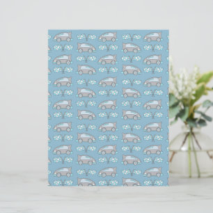 Cute Blue Race Car and Flag Kids Scrapbook Paper
