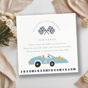 Cute Blue Race Car Kids Any Age Birthday Fun Facts Napkin