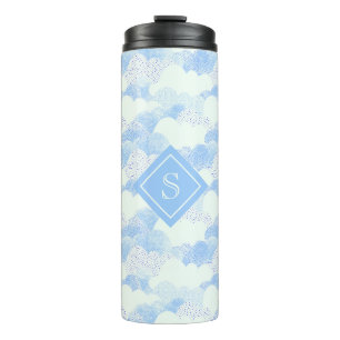 Cute Blue Rain Clouds Monogram Name Thermal Tumble Tumbler