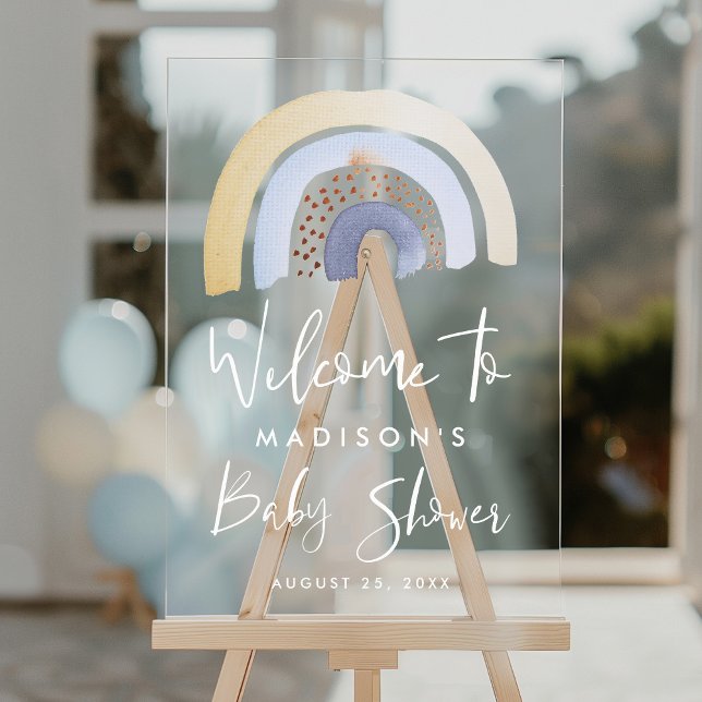 Cute Blue Rainbow Baby Shower Welcome Acrylic Sign (Creator Uploaded)