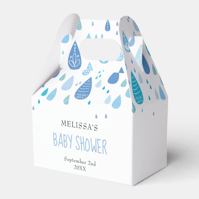 Cute Blue Raindrops Baby Shower Favour Box (Front Side)