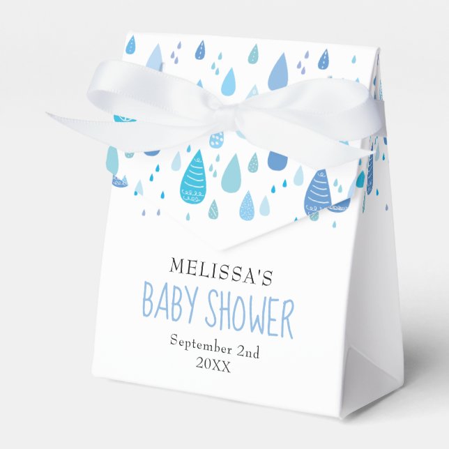 Cute Blue Raindrops Baby Shower Favour Box (Front Side)
