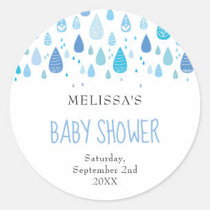 Cute Blue Raindrops Baby Shower / Sprinkle Classic Round Sticker