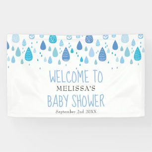 Cute Blue Raindrops Baby Shower / Sprinkle Welcome Banner