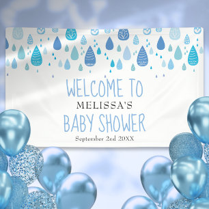 Cute Blue Raindrops Baby Shower Sprinkle Welcome Banner