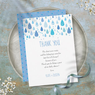 Cute Blue Raindrops Baby Shower Thank You Poem Card