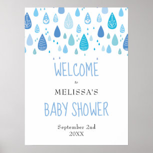 Cute Blue Raindrops Baby Shower Welcome Sign