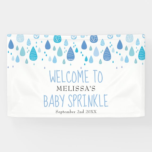 Cute Blue Raindrops Baby Sprinkle / Shower Welcome Banner (Horizontal)