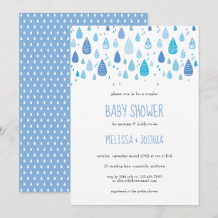 Cute Blue Raindrops Couples Baby Shower Invitation