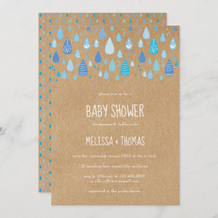 Cute Blue Raindrops Couples Baby Shower / Sprinkle Invitation