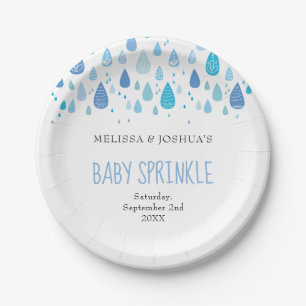 Cute Blue Raindrops Couples Baby Shower / Sprinkle Paper Plate