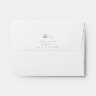 Cute blue Rattle baby boy Return Address  Envelope