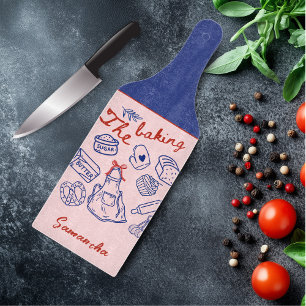 Cute blue red baking doodles custom glass cutting board