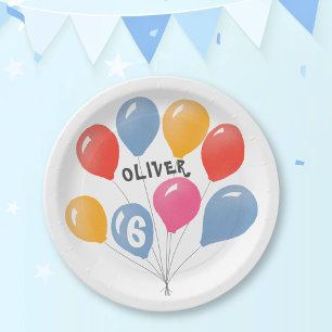 Cute Blue Red Colourful Balloons Kid`s Birthday  Paper Plate