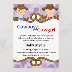 Cute Blue & Red Country Gender Reveal Invite