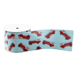 Cute Blue Red Fire truck Kids Birthday Grosgrain Ribbon