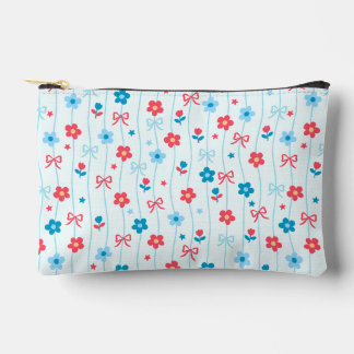 Cute Blue & Red Floral Bow Pattern Patriotic Accessory Pouch