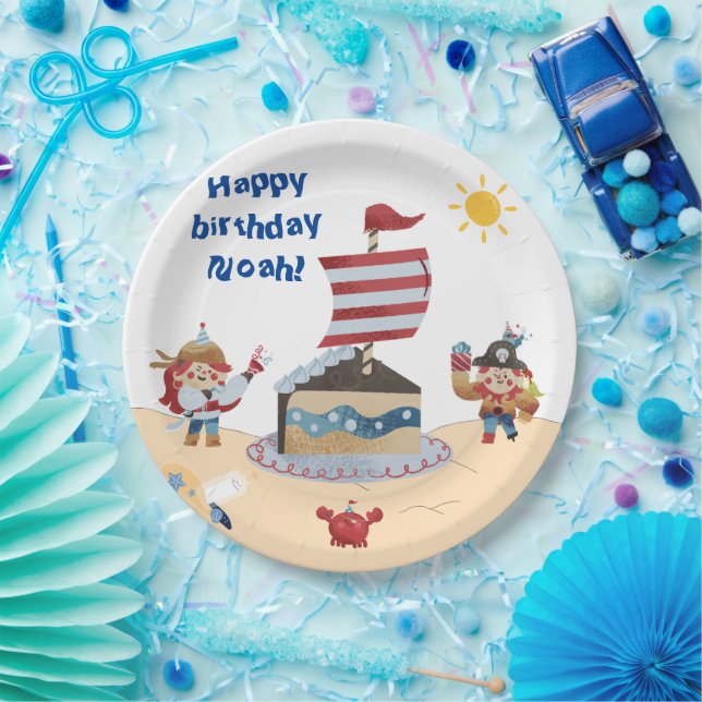 Cute blue & red pirate theme  paper plate (Party)