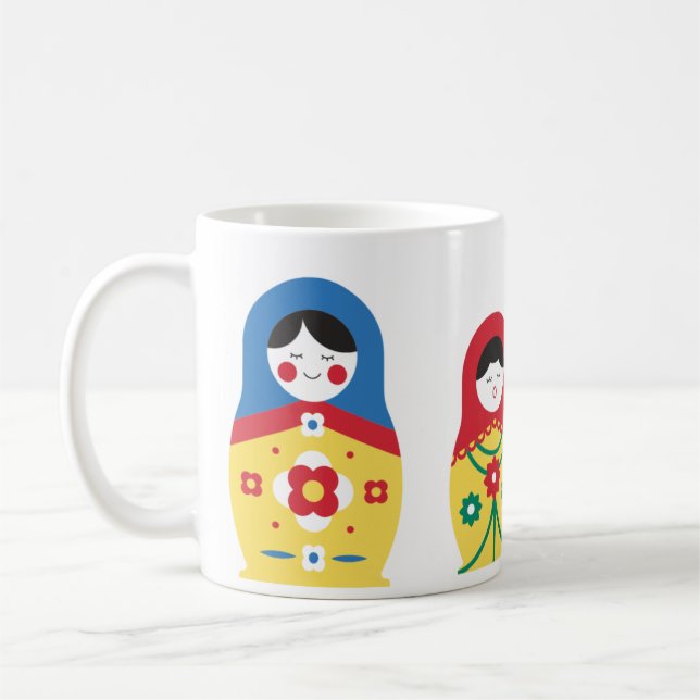Cute Blue Red Yellow White Green Russian Doll Coffee Mug (Left)