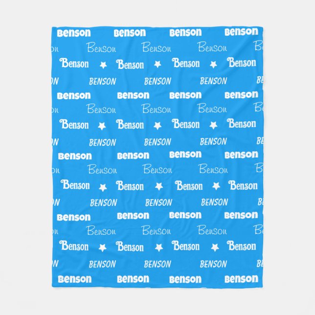 Cute blue repeating name personalised fleece blanket (Front)