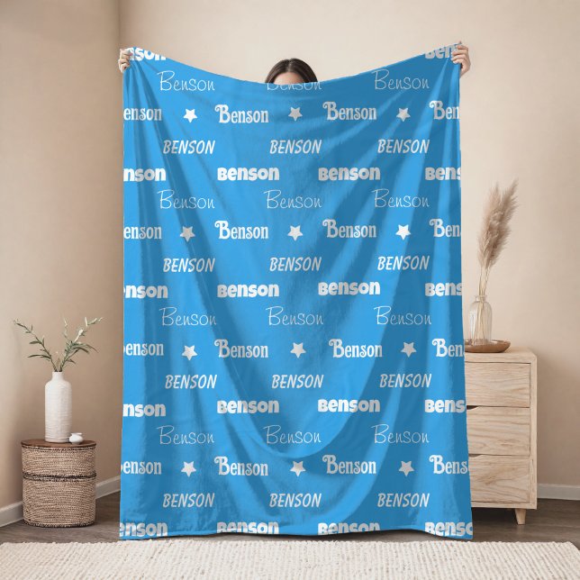 Cute blue repeating name personalised fleece blanket (Creator Uploaded)