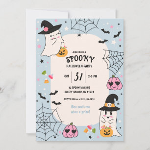 Cute Blue RetroHalloween Party Invitation