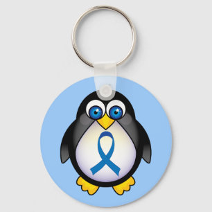 Cute Blue Ribbon Penguin Awareness Kechain Key Ring