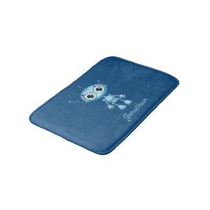 Cute Blue Robot Baby Boy Nursery Kid's Room Bath Mat