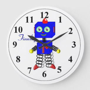 Cute Blue Robot Personalized Boys Room Clock