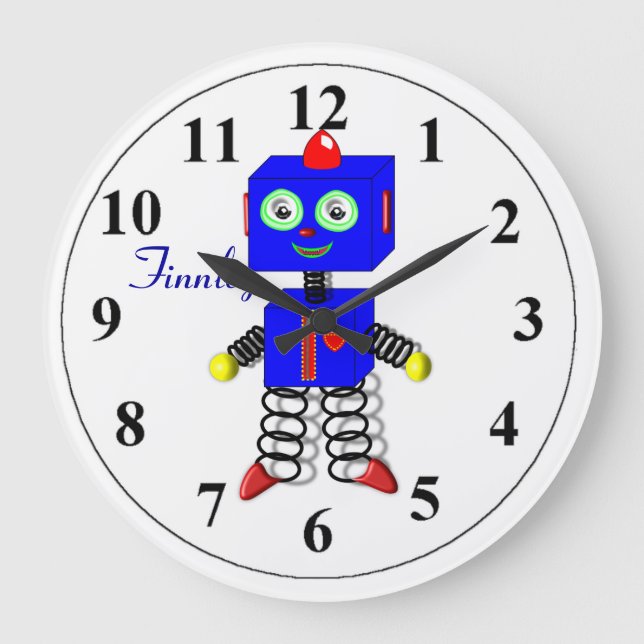Cute Blue Robot Personalized Boys Room Clock (Front)