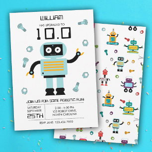 Cute Blue Robot Theme Kids Robots Birthday Party Invitation