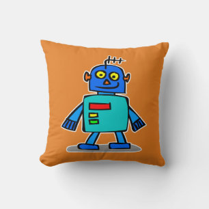 Cute Blue Robot Throw Pillow, Cartoon Robot Cushion