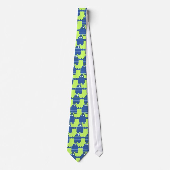 Cute Blue Robot Tie (Front)