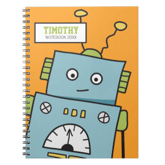 Cute Blue Robot with Personalised Name Notebook