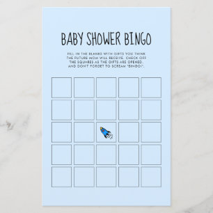 Cute blue rocket baby boy Baby shower Bingo game