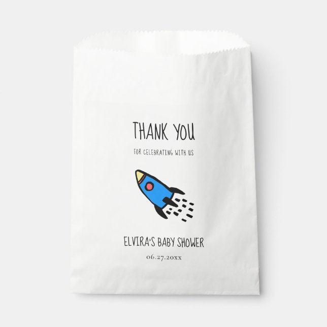Cute blue rocket baby boy Baby shower Favour Bags (Front)
