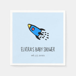 Cute blue rocket baby boy Baby shower Napkin