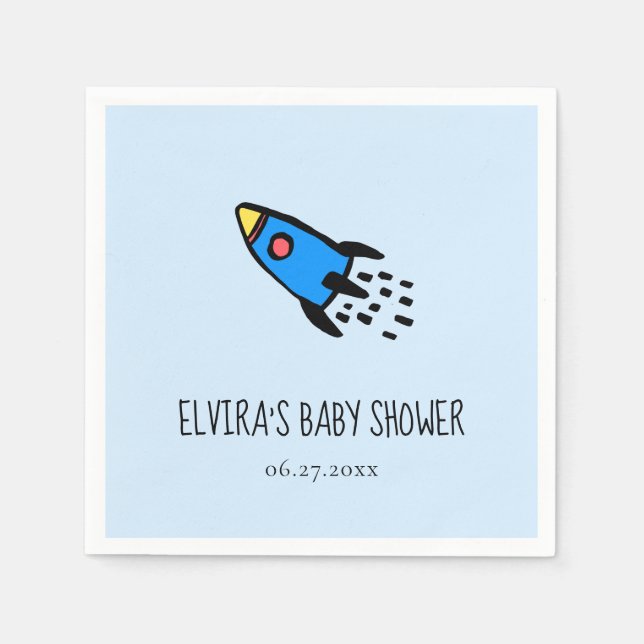Cute blue rocket baby boy Baby shower Napkin (Front)