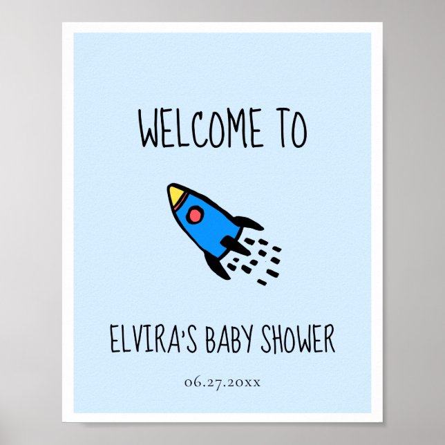 Cute blue rocket baby boy Baby shower welcome Poster (Front)