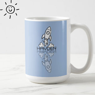 Cute Blue Rocket Reflection Doodle Custom Name  Coffee Mug