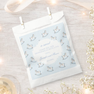 Cute blue rocking horse baby boy shower thank you favour bags