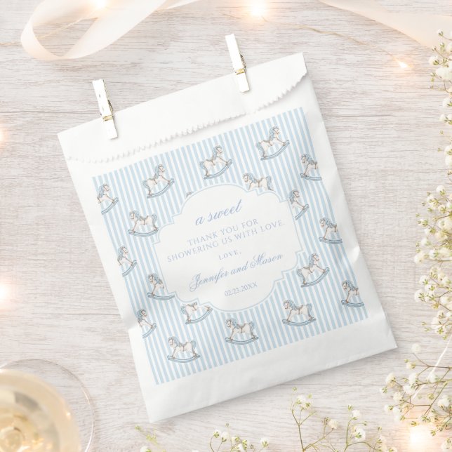 Cute blue rocking horse baby boy shower thank you favour bags (Clipped)