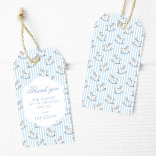 Cute blue rocking horse birthday boy thank you gift tags