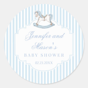 Cute blue rocking horse boho baby boy shower classic round sticker