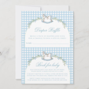 Cute Blue Rocking Horse Gingham Baby Boy Shower Invitation