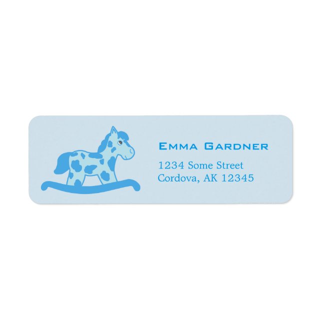 Cute Blue Rocking Horse Return Address (Front)