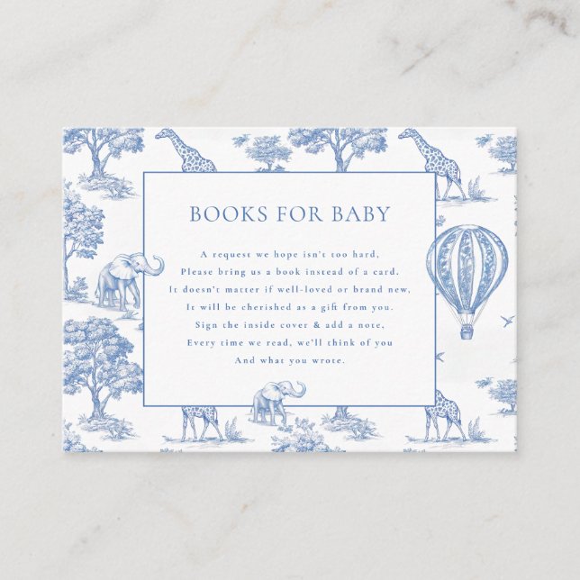 cute blue safari baby shower books for baby  enclosure card (Front)