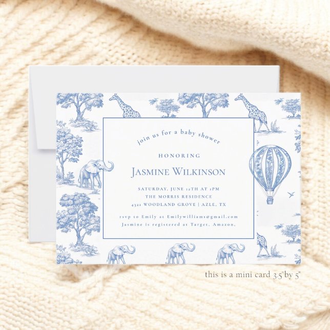 cute blue safari baby shower budget 3 by 5 mini  RSVP card (This is a mini card 3,5" by 5" )