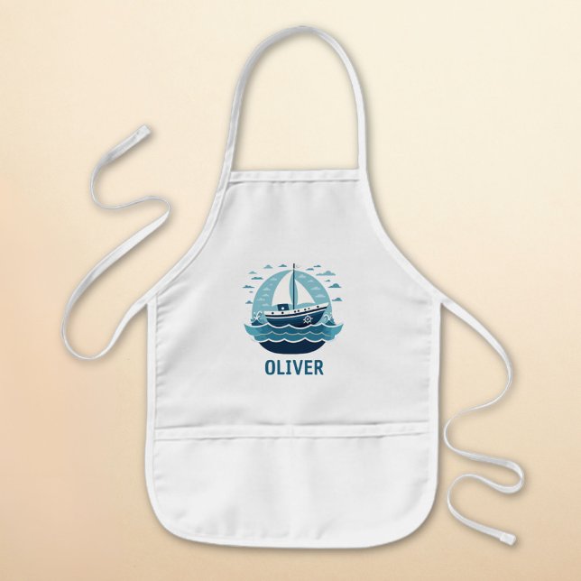 Cute Blue Sailboat Kids Apron (Creator Uploaded)